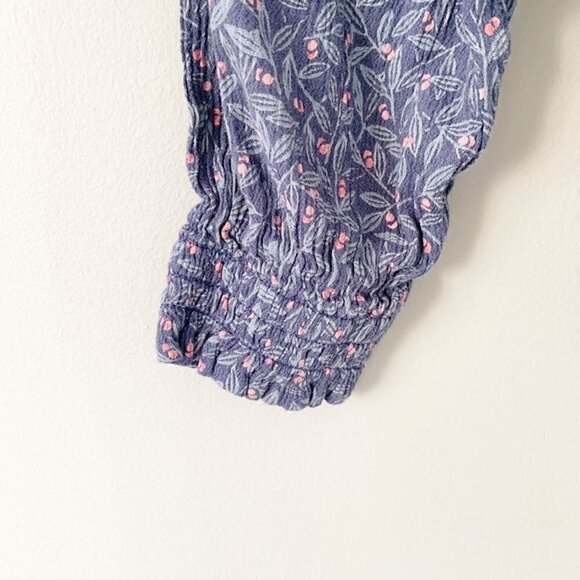 5/$25 Caslon boho peasant blue floral button front off shoulder elastic wrist - Picture 3 of 8